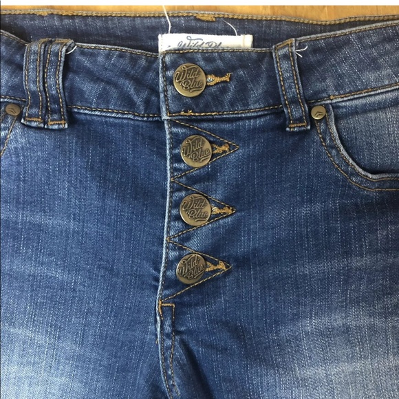 Wild Blue Jean Shorts Dark Distressed Button Fly - Picture 2 of 9